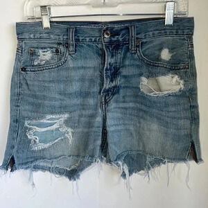 American Eagle Vintage Hi-Rise Distressed Denim Shorts Size 4 Button Fly